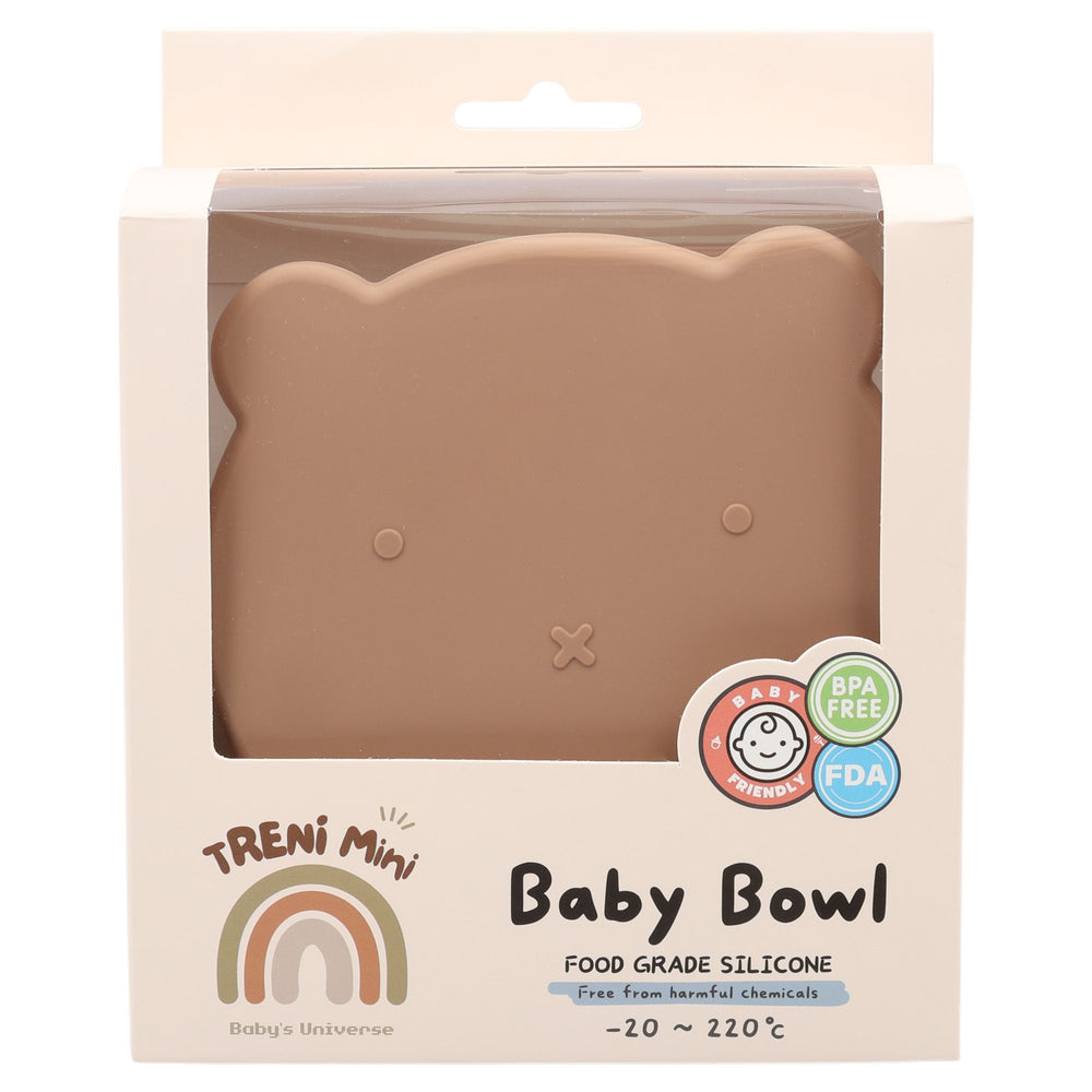 鉑金矽膠小熊碗附蓋-奶茶