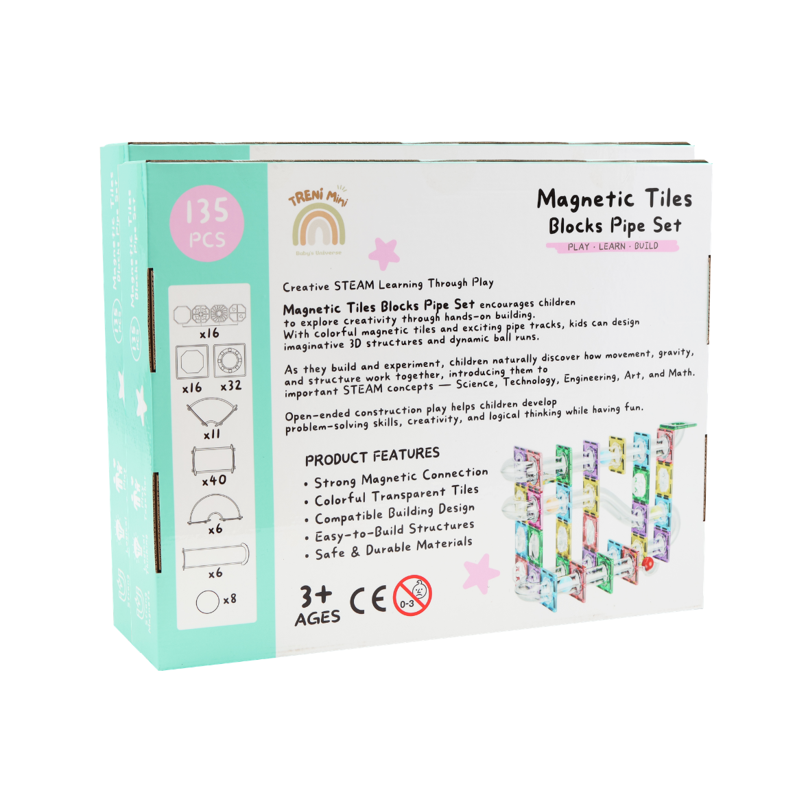 TRENi Mini 管道磁力片組-135pcs