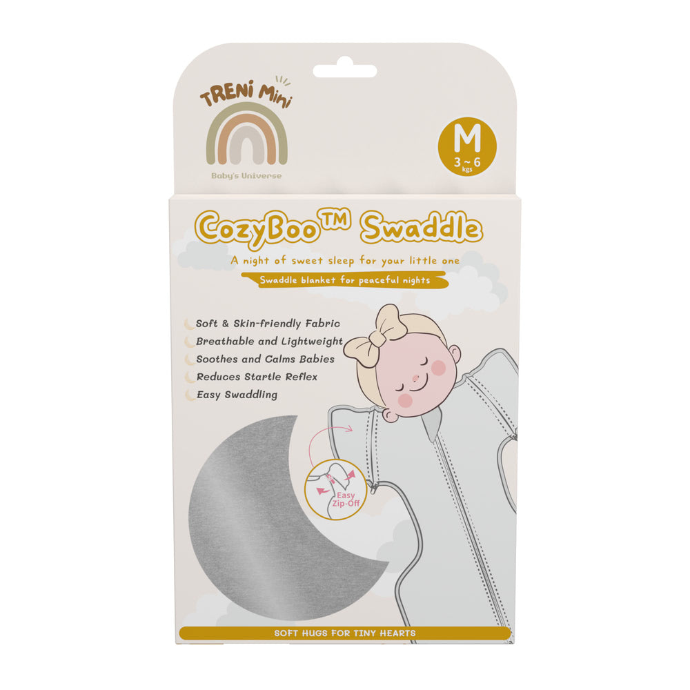 TRENiMini- CozyBoo蝶型包巾M號-灰色/灰條紋