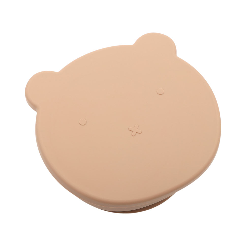 鉑金矽膠小熊碗附蓋-奶茶