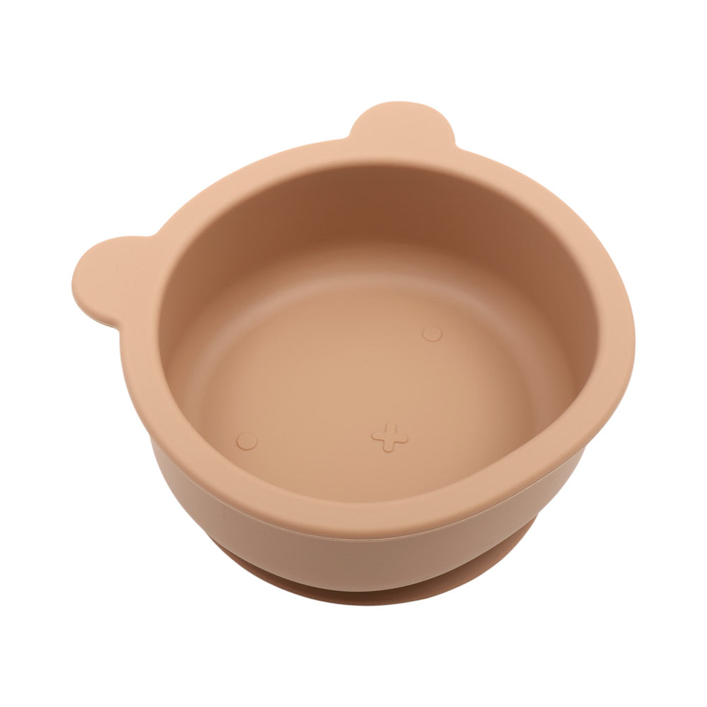 鉑金矽膠小熊碗附蓋-奶茶