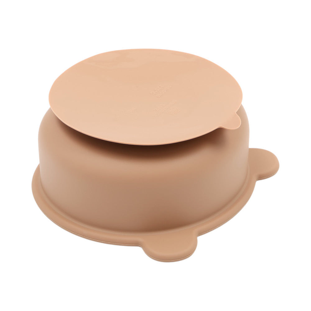 鉑金矽膠小熊碗附蓋-奶茶