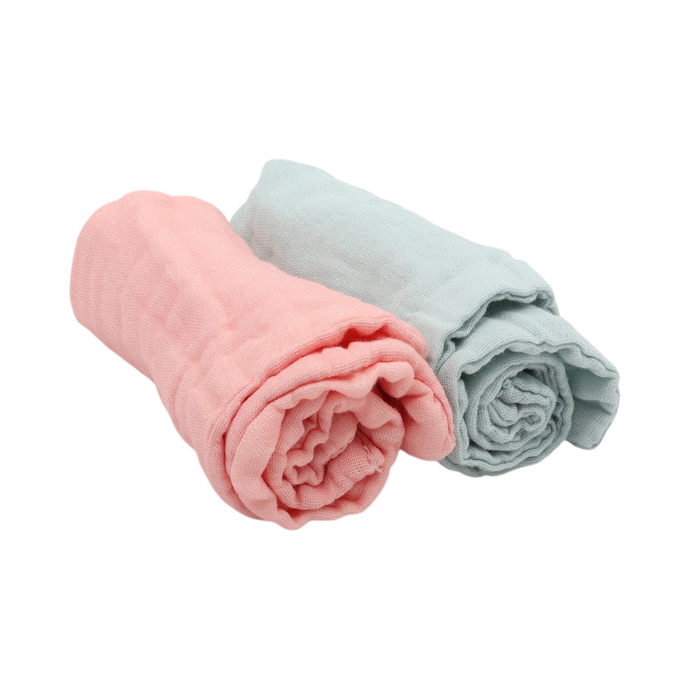 TRENI MINI純棉紗布小方巾-粉/藍