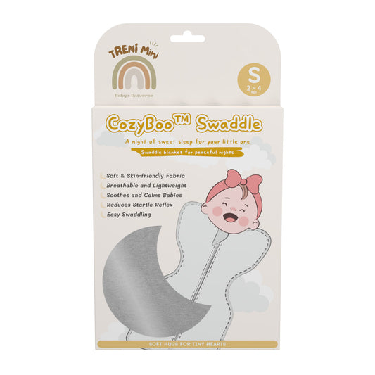 TRENiMini- CozyBoo蝶型包巾 S號-灰色/灰條紋