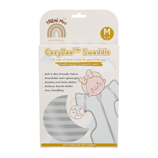 TRENiMini- CozyBoo蝶型包巾M號-灰色/灰條紋