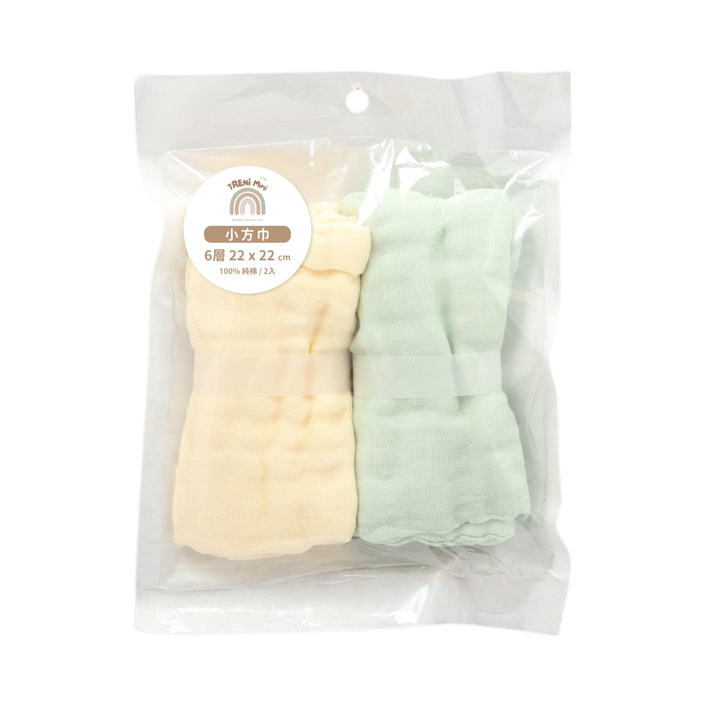 TRENI MINI純棉紗布小方巾-黃/綠