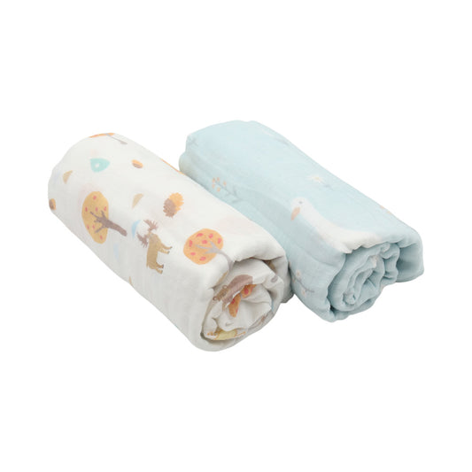 竹纖維透氣柔軟包巾毯-2入動物